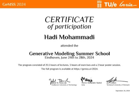 Generative Modeling Summer School certificate