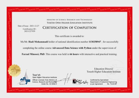 Advanced Data Science with Python certificate