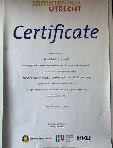 Survey Research: Design, Implementation and Data Processing certificate