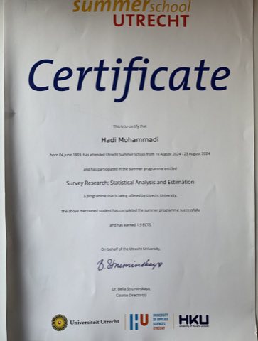 Survey Research: Statistical Analysis and Estimation certificate