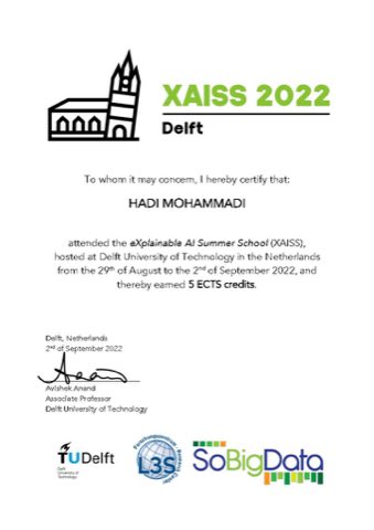 eXplainable AI Summer School certificate